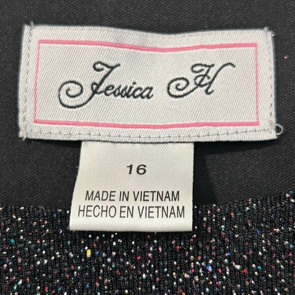 Jessica H Black Multicolor Glitter Dress Size 16 • Long Sleeve Party Cocktail Dr - Picture 3 of 10